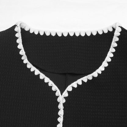 Women's elegant short-sleeved blazer jacket with contrasting piping details and pockets NOVAE