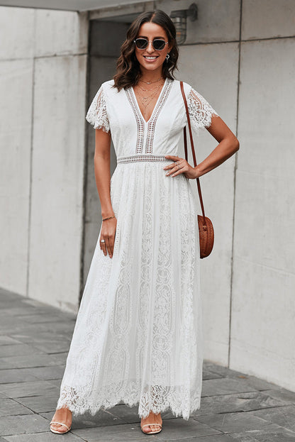 NOVAE | Lace Plunge Dress with Wavy Hem